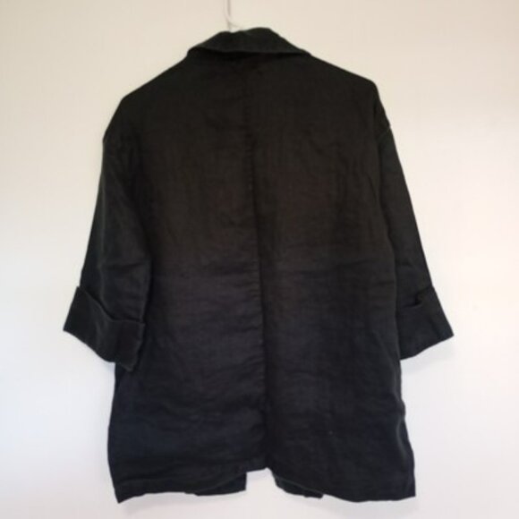 Tahari Jacket 100% Linen Open Front Womens Black Size S Bohemia Prepy Comfort - Picture 7 of 11